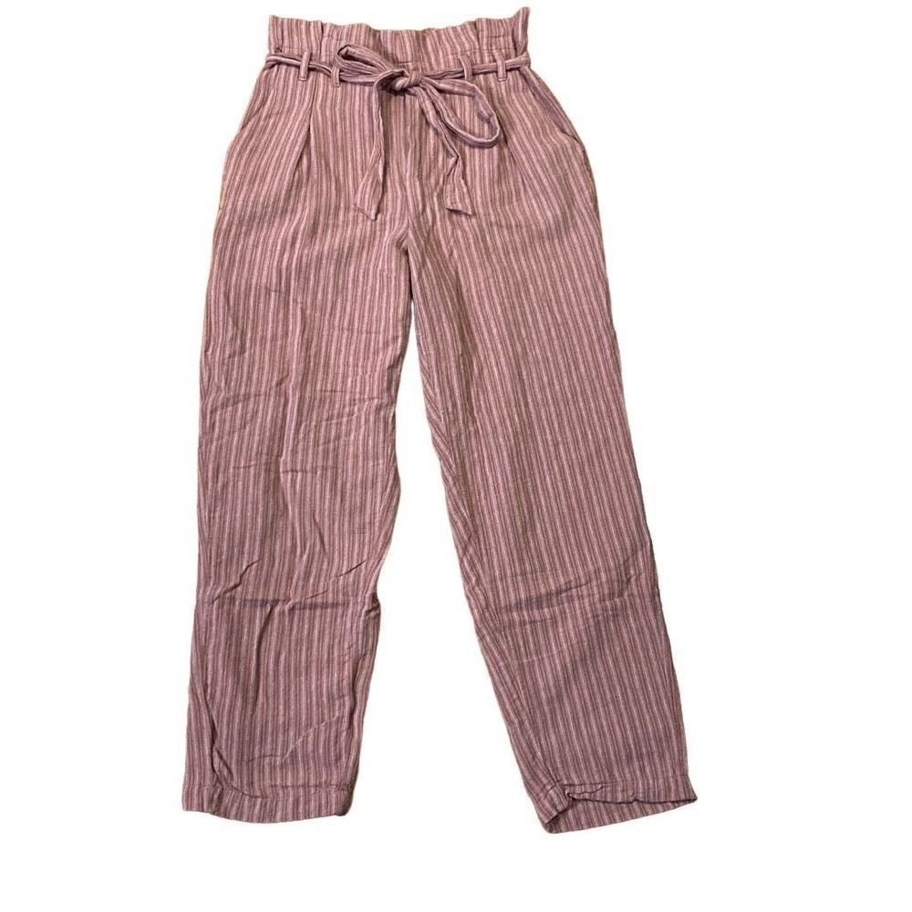American Eagle Outfitters Mauve Pink Striped Paperbag Waist Cropped Pants